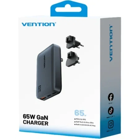 Vention Cargador de Pared Universal GaN FCBH0 65W 2xUSB-C 1xUSB-A Gris antracita